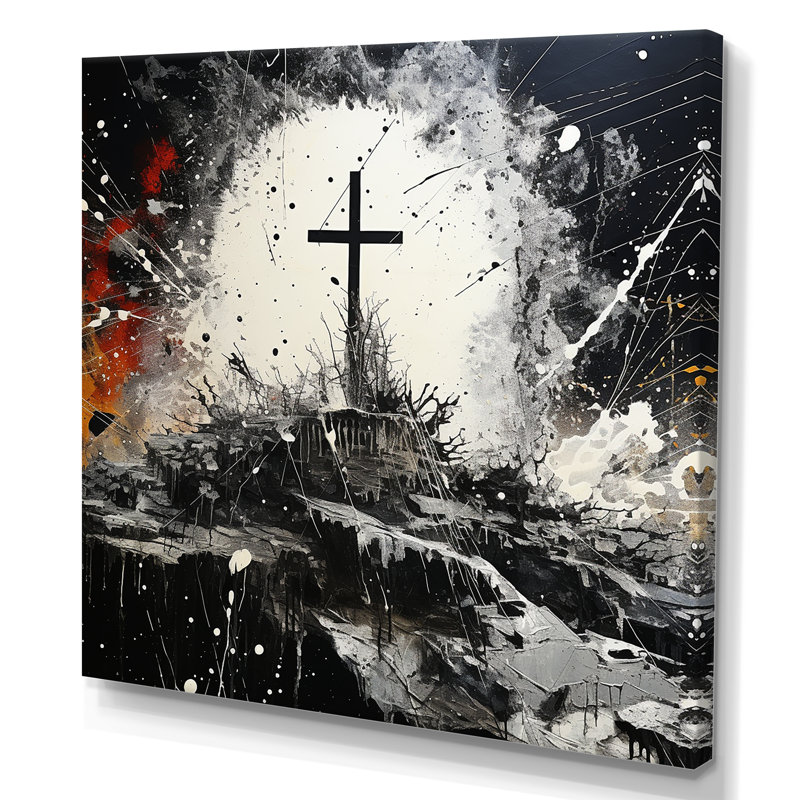 Minimalisme noir et blanc, croix religieuse II - Christianisme, reproduction d'art mural, H 36 po x l 36 po x P 1,5 po