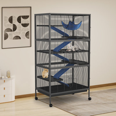 Large 51" Ferret Cage, 6 Tier Small Animal Cage with Wheels, Ramps, Trays & Lockable Doors, Heavy Duty Enclosure Cages for Chinchillas, Guinea Pigs, Rats, Ferrets