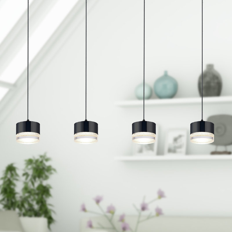 Luminaire suspendu linéaire à 4 lumières pour îlot de cuisine Barnsdall, Noir mat