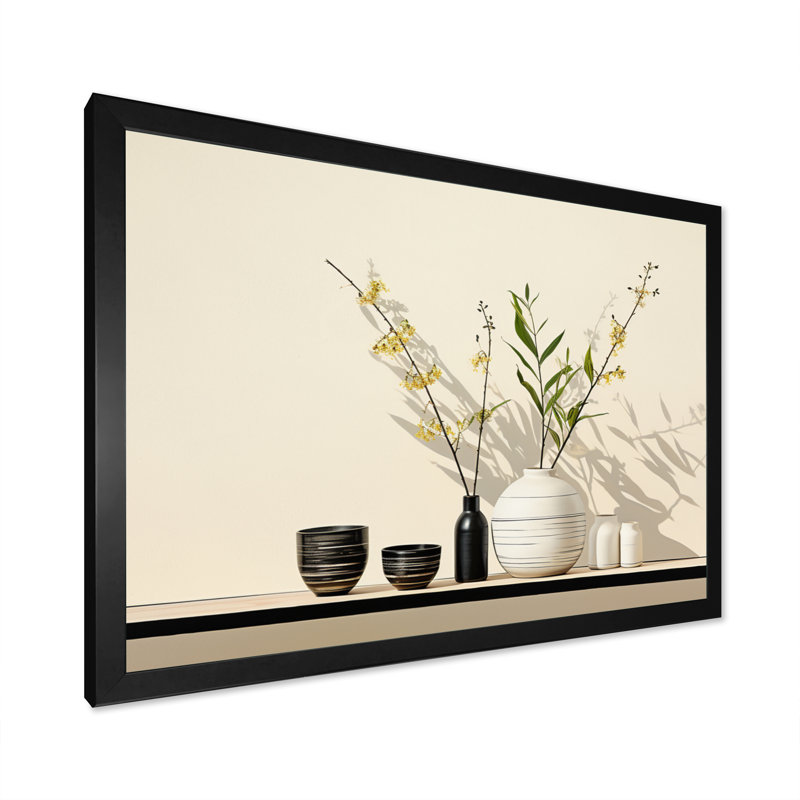 White Black Line Art Minimalist Still II On Canvas Print, Cadre simple noir, H 16 po x l 32 po x P 1 po