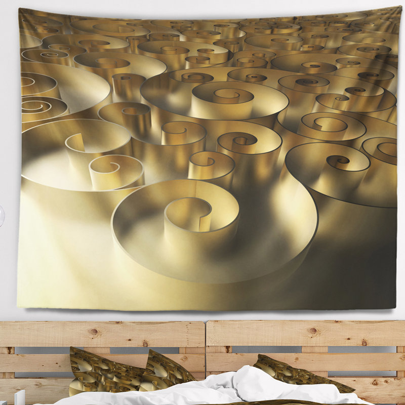 Tapisserie dorée à motif abstrait 3D, H 32 po x l 39 po