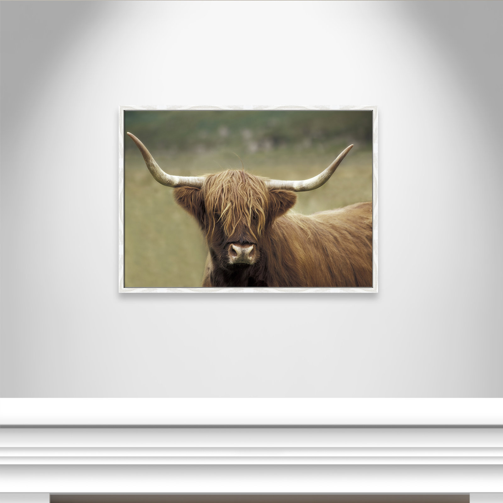 Frederic "Highland Afternoon" Print, White Wood Grain Framed, 25.5" H x 35.5" W x 0.75" D