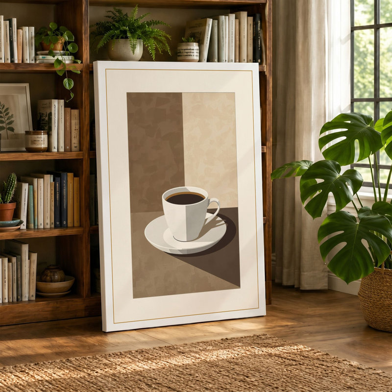Cup and Shadow Minimalist - Wrapped Canvas, 24x16 - 61.0 x 40.6 cm, White Border
