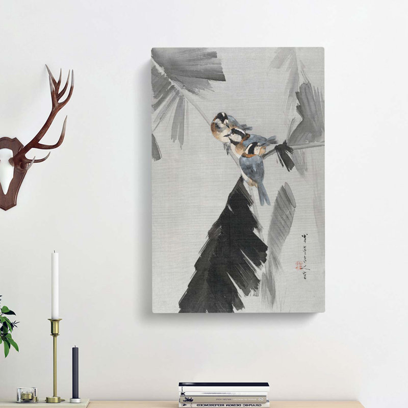 Three Birds On A Branch by Watanabe Seitei - Wrapped Canvas Painting, 76cm H x 50cm W x 3cm D