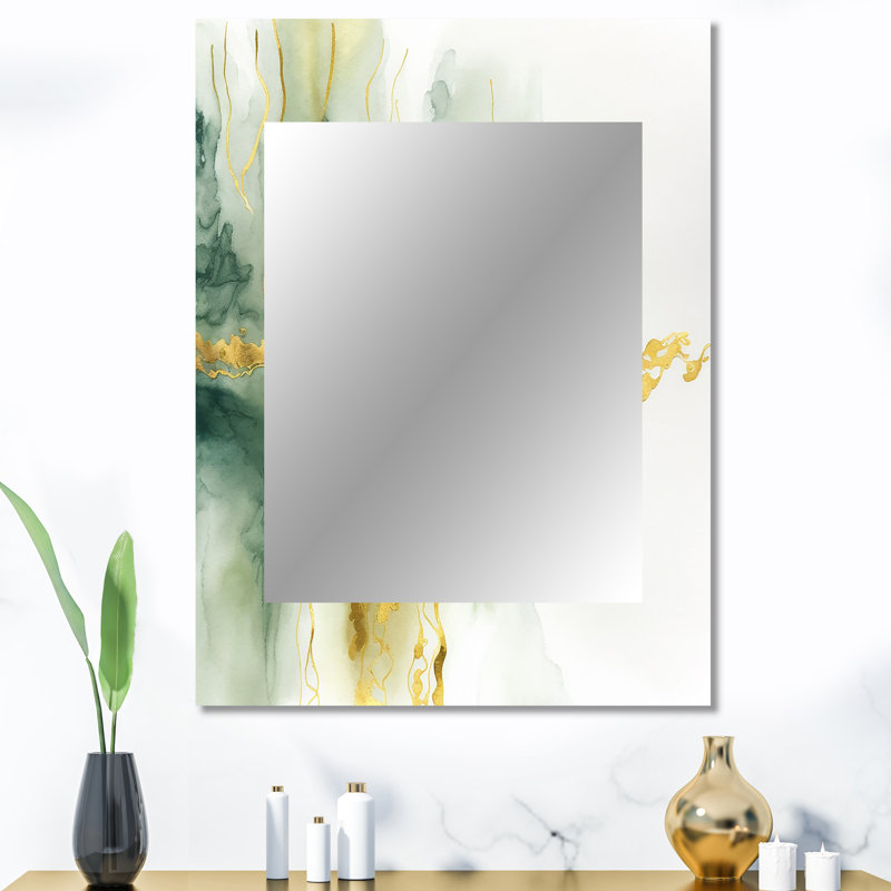 Awakenings In Spanish Moss VI - Liquid Ink Unique Wall Mirror, Green Mirror, Printed Metal Art, 40" x 30"