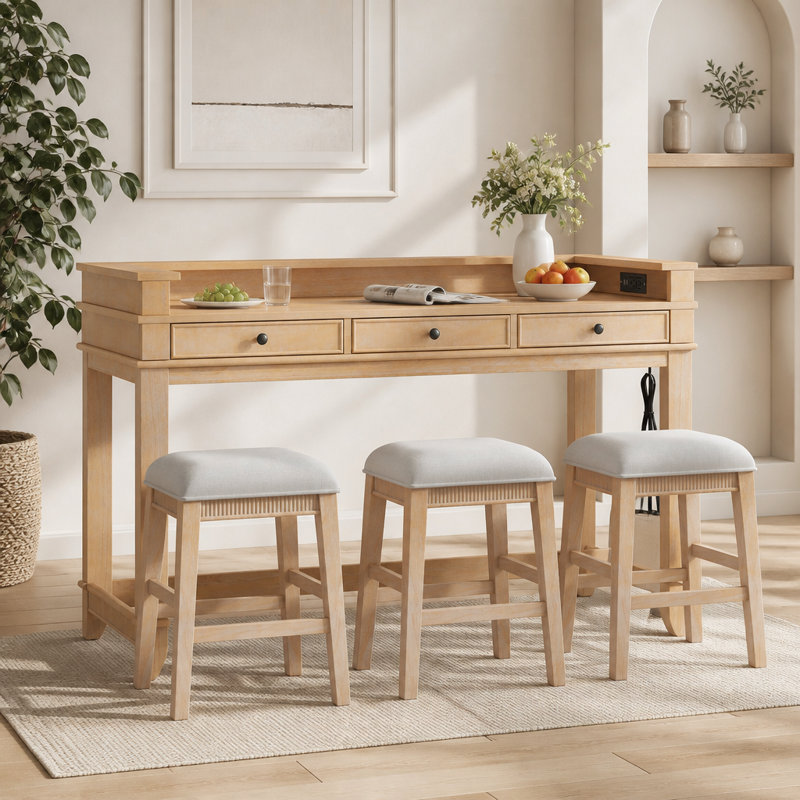 Ensemble de table de salle à manger pour 3 personnes TREXM, ensemble de table et chaises de cuisine rétro avec 3 tiroirs de rangement, idéal pour les petits espaces (naturel)