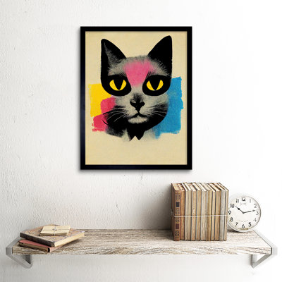 Pop Art Cat Bright Pink Yellow Blue Painted - Single Picture Frame Print