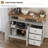 47 in Farmhouse Sideboard Buffet Cabinet with Storage, 2 Barn Doors and 3 Drawers, Coffee Bar Station Table with Built-in Power Outlet for Kitchen, Livingroom, White