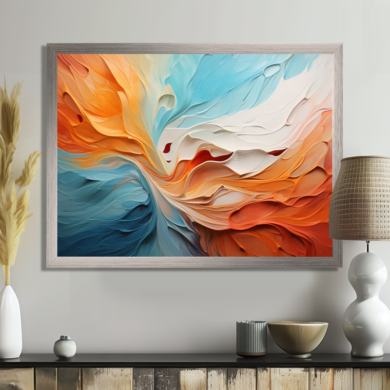 Teal Orange Bold Abstract Flow Collage I - Dams Wall Art, 24" H x 32" W x 1" D, Wrapped Canvas
