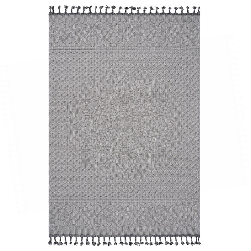 Collection White/Ivory /Medallion Indoor/Outdoor Area Rug, Rectangle 7'9" x 10'