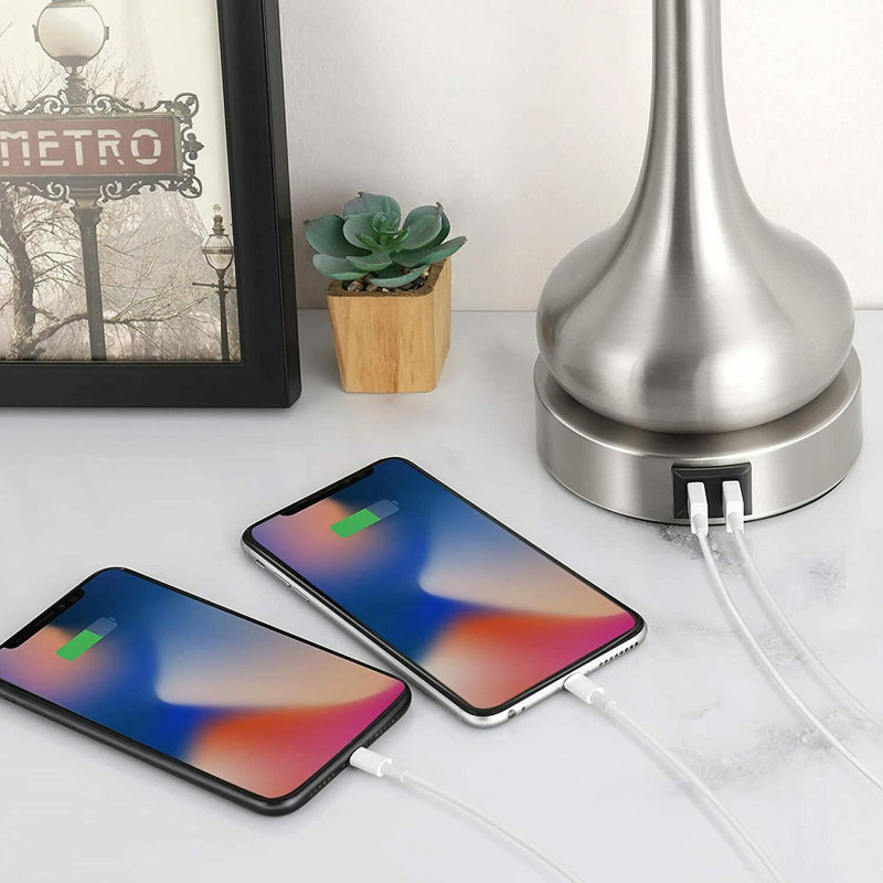 Trombetta Metal USB Lamp, Gray, Silver