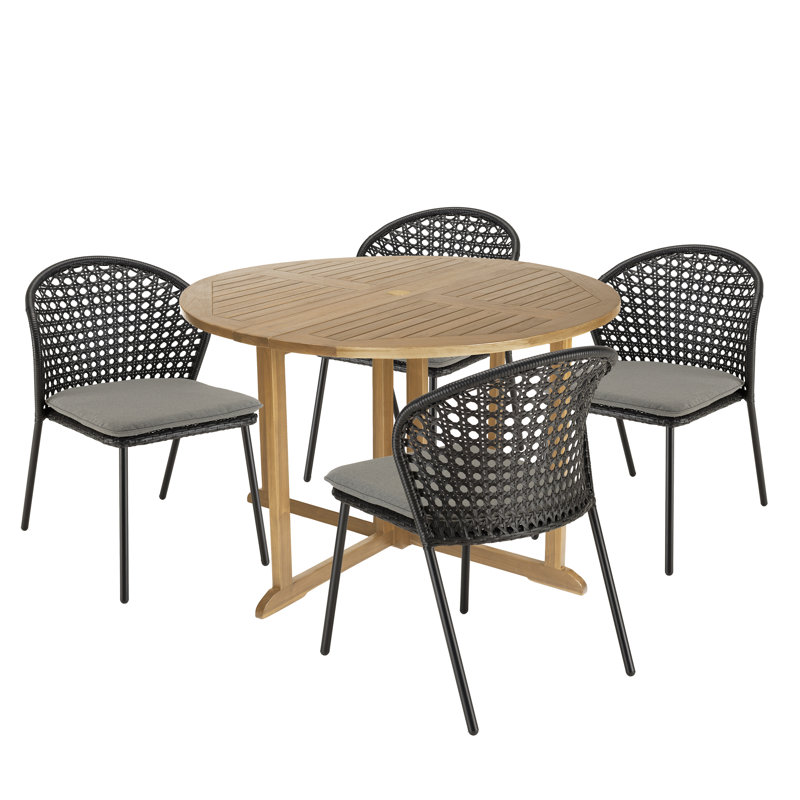 Mackles 4 - Person Patio Dining Set with Round Table , Cushions Included, Black, Grey