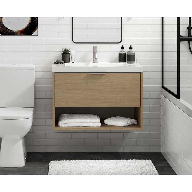 Modo 24" W Wall Mounted Single Bathroom Vanity , Glossy White/8" Widespread, Satin Nickel, Biondo