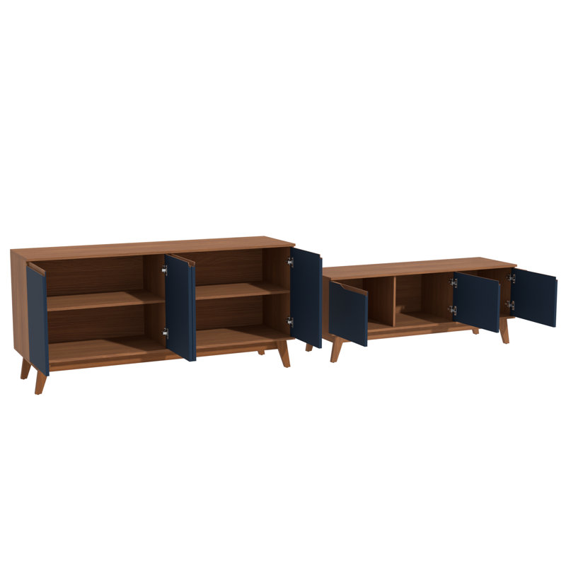 Ensemble de meubles de salon 2 pièces avec meuble télé 3 portes et buffet 4 portes, Golden Oak/Blue
