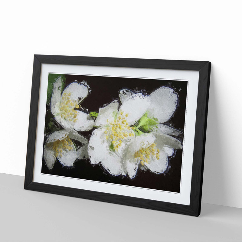 White Jasmine Flowers - Framed Print, 36cm H x 48cm W x 2cm D, Black Framed