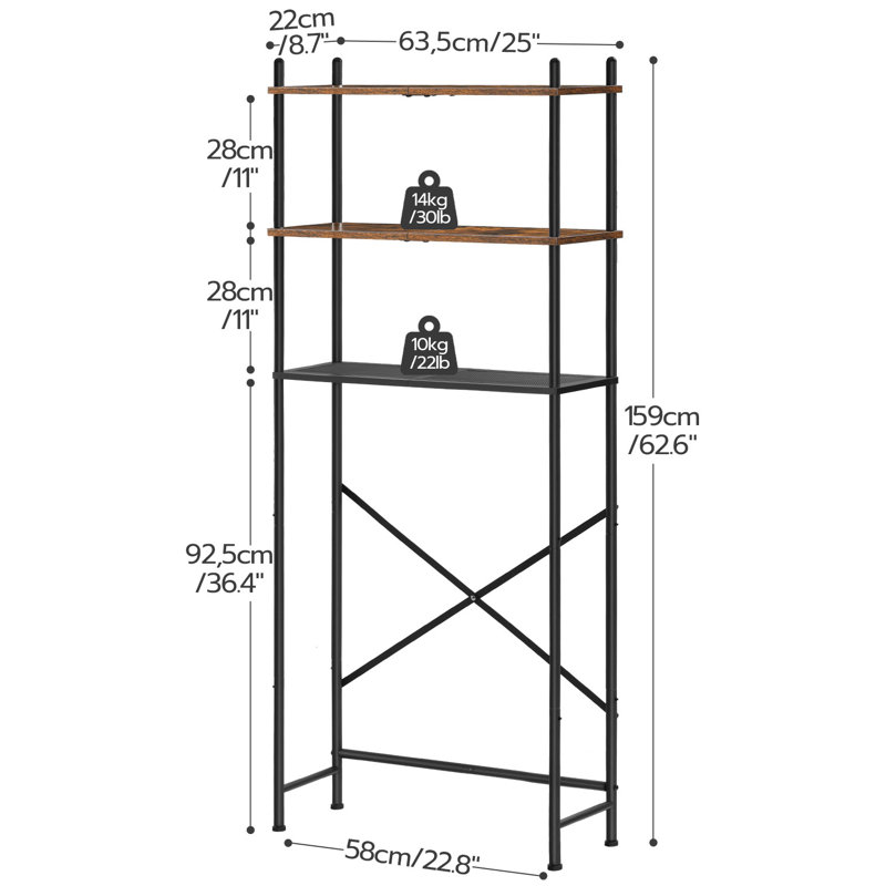 Rasmie Freestanding Over-the-Toilet Storage, Rustic Brown/Black
