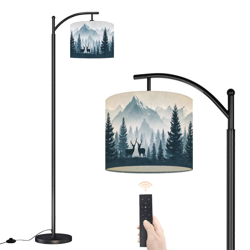 Lampe sur pied à arc avec abat-jour réglable Silhouette de cerf, art abstrait, beige, bleu, montagne, silhouettes, debout, 3 couleurs