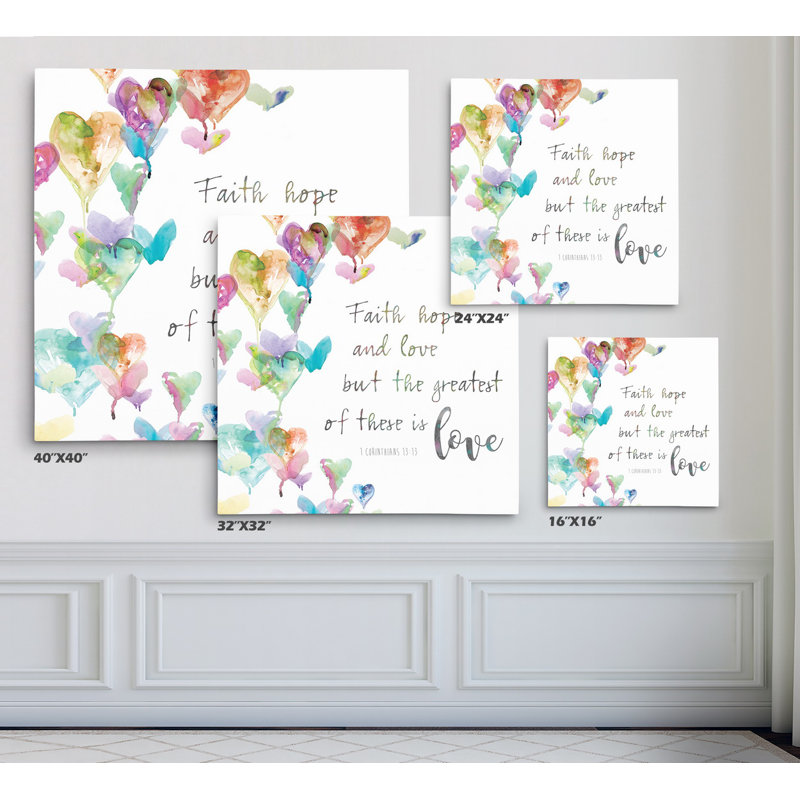 Faith, Hope and Love - impression d'art textuel, Toile tendue, H 24 po x l 24 po x P 1,5 po
