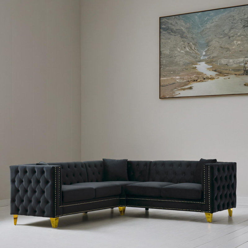 Canapé modulaire en velours 3 pièces, Velours noir
