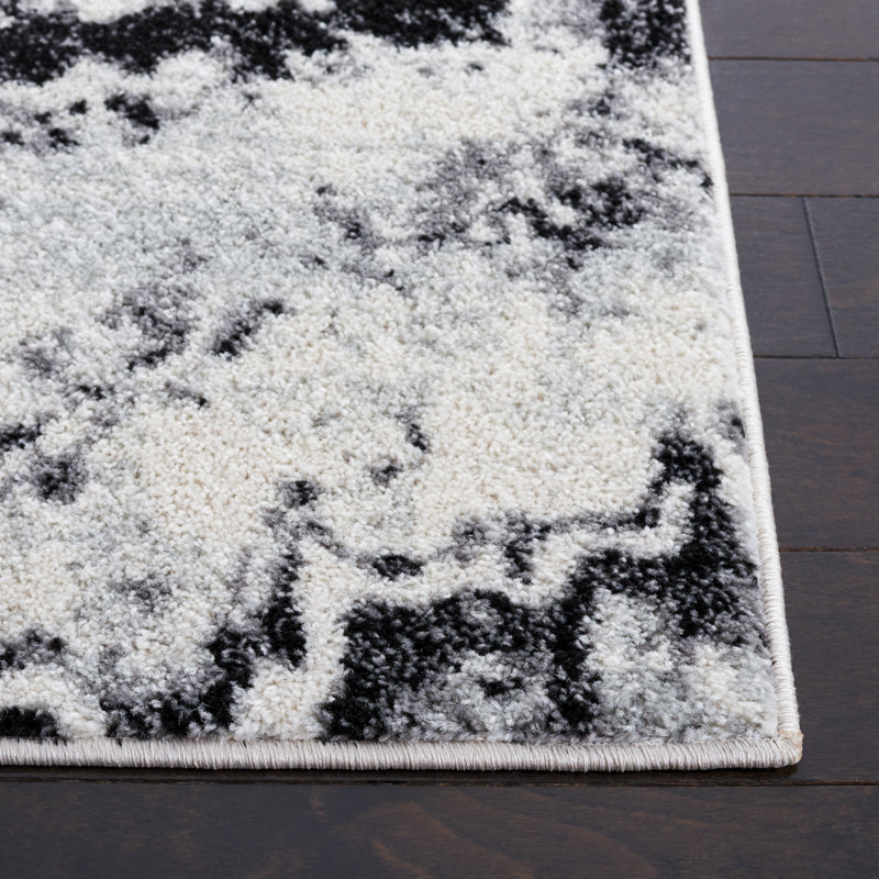 Adcock Abstract Ivory/Black Area Rug, Square 6'7"