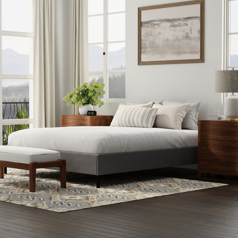 Full Upholstered Bed Frame Foundation In Black And Gray, Built For Standard Mattress Configurations, Simple Setup, High Weight Limit Gray Size Frame, A Mattresses, Offers Solid Support, Convenient