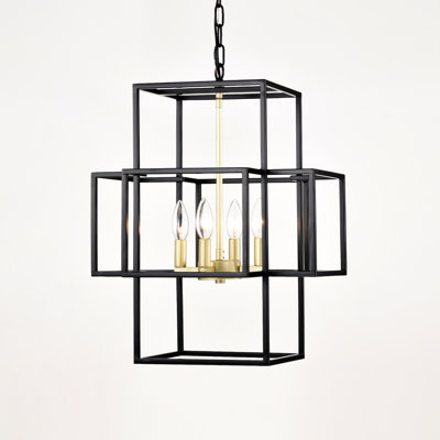 Matte Black Industrial 4- Metal Lantern - Adjustable Height Hanging For Dining Room, Hallway, Foyer, Entryway With