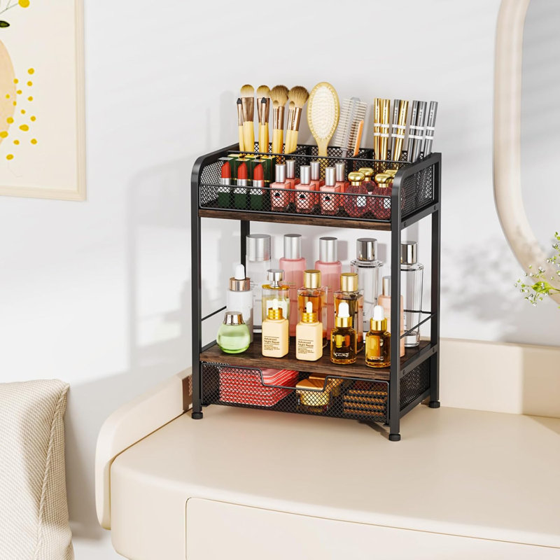 Organisateur de maquillage avec tiroirs - Rangement de meuble-lavabo à 3 niveaux pour les cosmétiques, les soins de la peau, les vernis à ongles, les parfums et les pinceaux de maquillage - Conception peu encombrante pour le comptoir, la salle de bain 