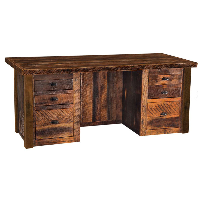 Fireside Lodge Barnwood Executive Desk - Artisan Top, Artisan Top with Barnwood Legs