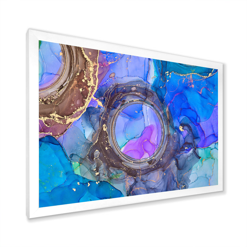 Bleu abstrait luxueux fluide - peinture sur toile, H 12 po x l 20 po, Cadre de coin blanc fermé
