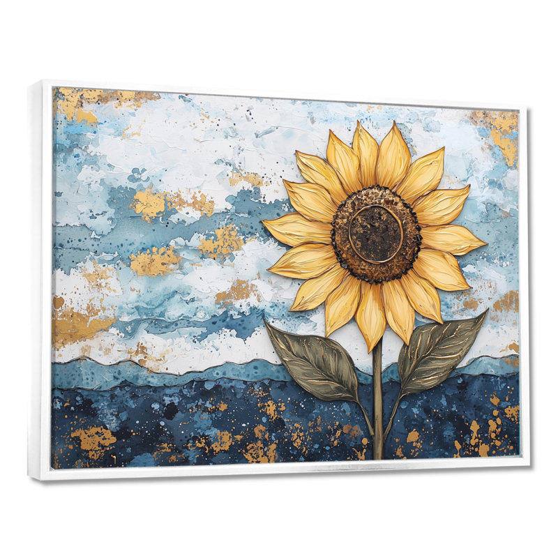 Marbre symphonie d'un tournesol I - décoration murale tournesol, H 12 po x l 20 po, Blanc