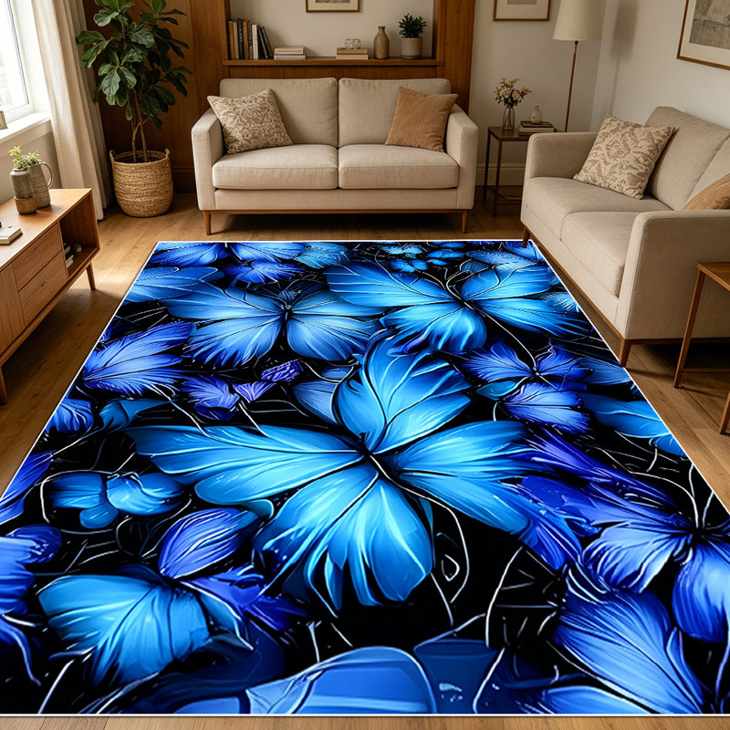 1PC Vibrant Dark Blue Stained Glass Flower area rugs for Living Room, Soft and Comfortable, Suitable for all seasons, easy-to-maintain, machine washable Indoor floor mat, Under Table Farmhouse suitable for dining table, bedroom, entryway, kitchen,
