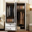 Garde-robe 4 portes avec tiroirs, tablette et tringle, blanc