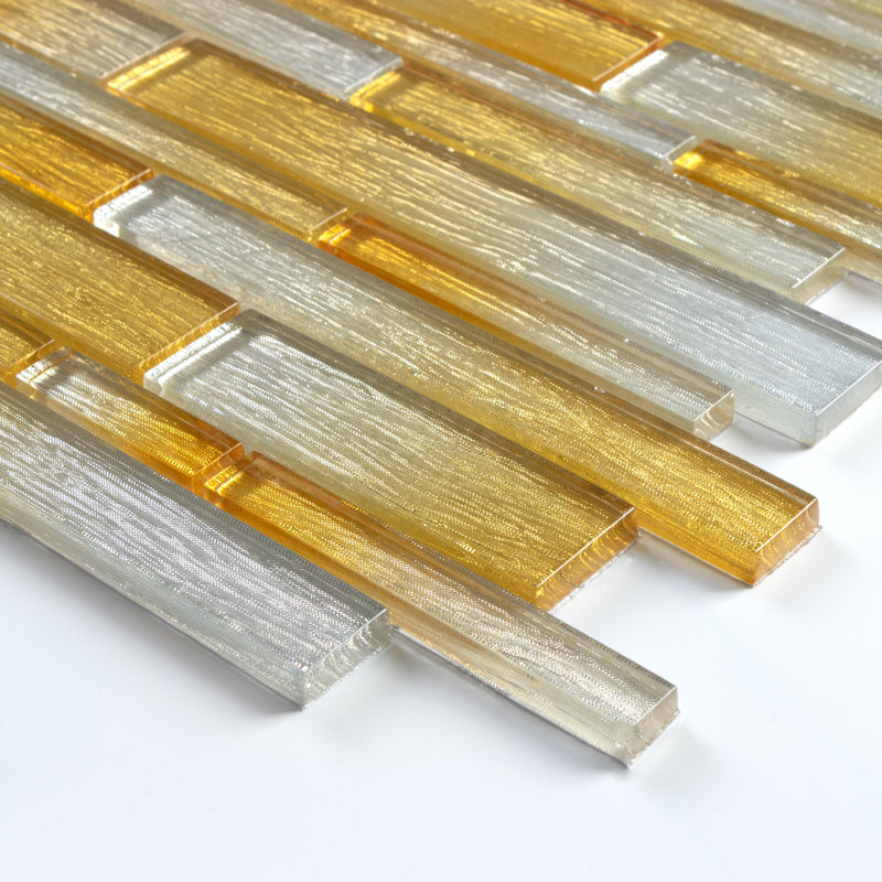 Foil Random Sized Interlocking Glass Mosaic Tile, Silver/Gold
