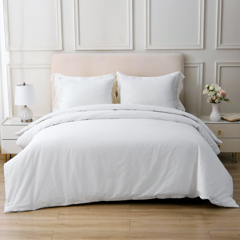 Ensemble de housse de couette 100% coton, Housse de couette grand et 2 taies d'oreiller stan, Blanc