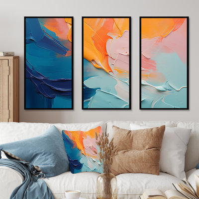 «Blue and Orange Paint Abstract Expression 2», art mural abstrait