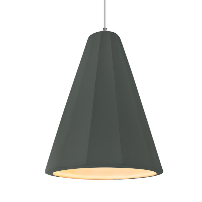 Radiance - Fluted 1-Light Pendant - Pewter Green - Brushed Nickel - 9"W x 13"H - Replaceable Bulb - White Cord, Pewter Green