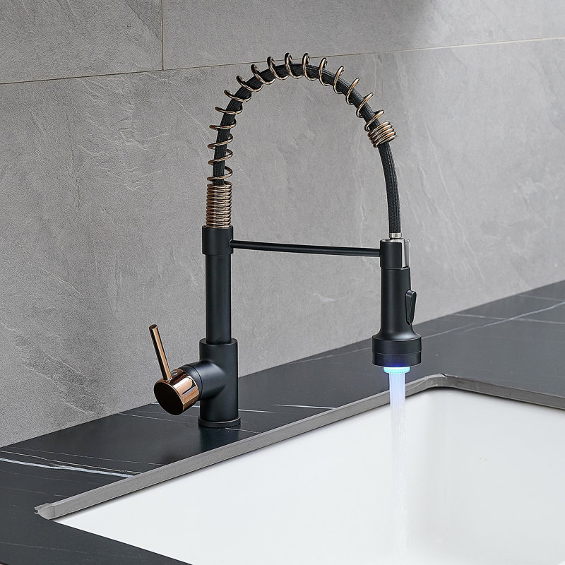 Robinet de cuisine DEL commercial avec douchette rétractable, robinet d'évier de cuisine à poignée simple