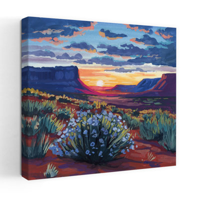 Desert Sunset On Blooming Bush Contemporary Sunset Art