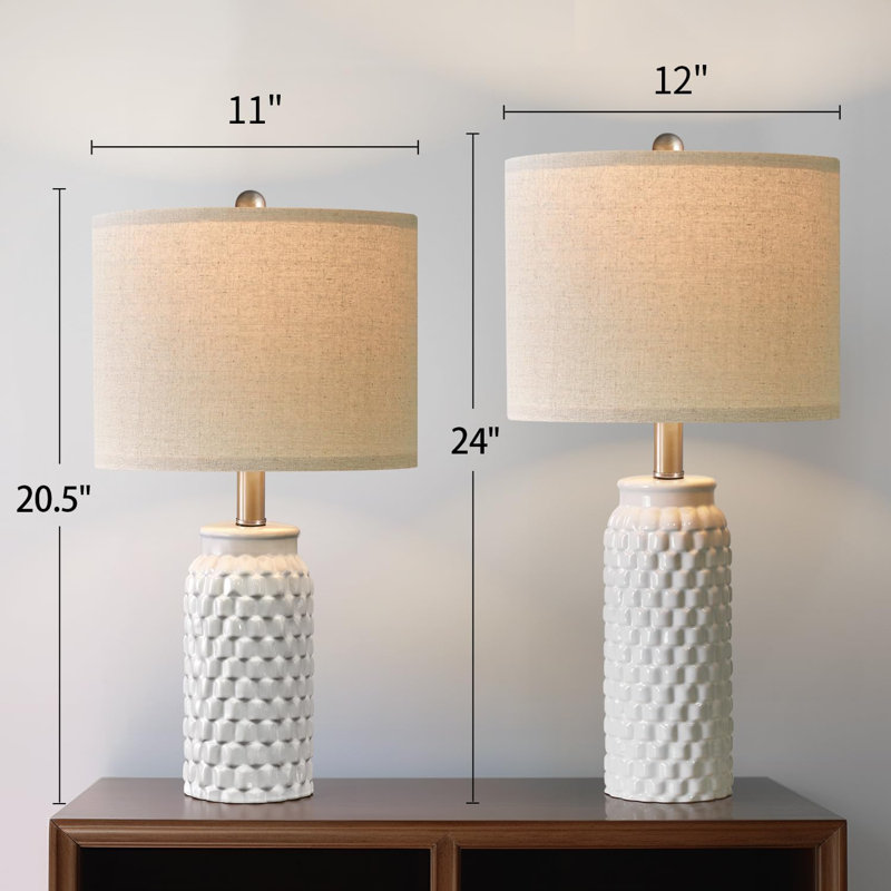 Modern Ceramic White Bedside Lamp Set Of 2