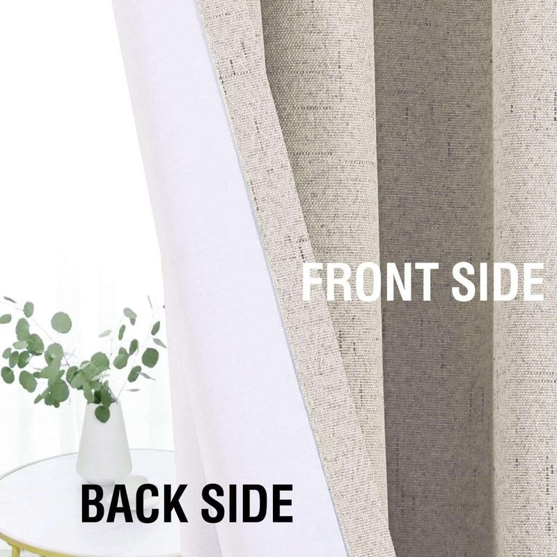 Linen Look 100% Blackout Curtains for Bedroom Full Light Blocking Rod Pocket 42 Inches Wide Linen Textured Thick Window Curtain Drapes with Backing