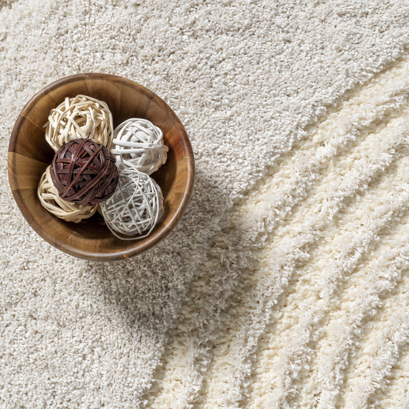 Hazy Swirl Abstract Shag Area Rug, Round 6'