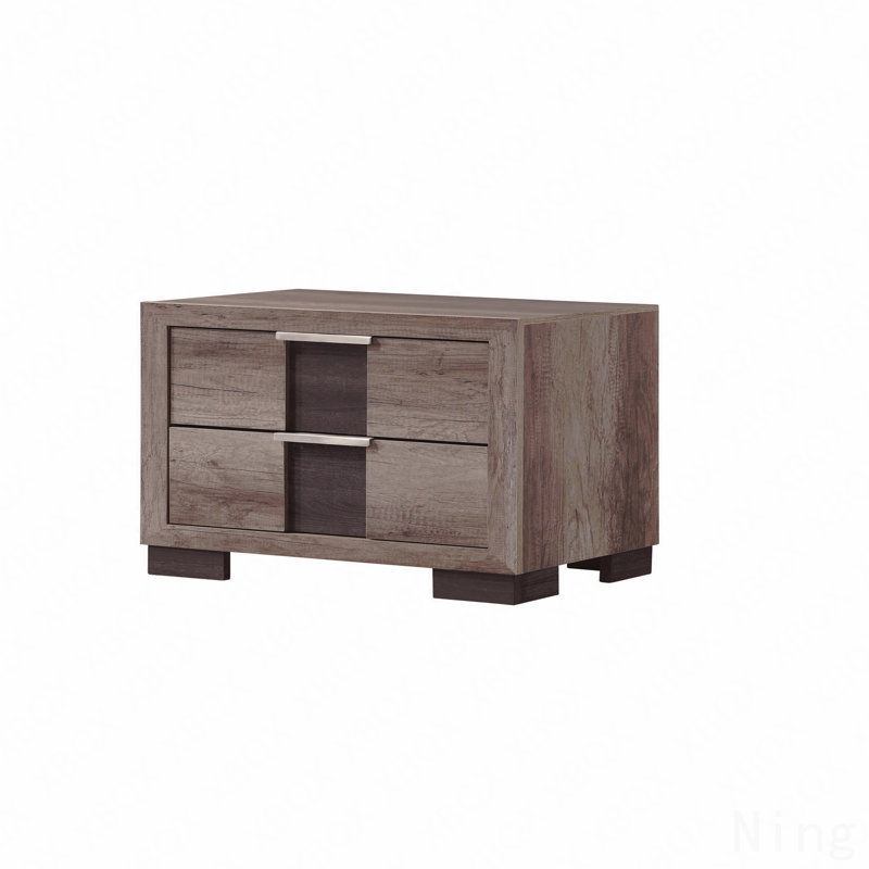 Table de chevet contemporaine 1 pièce, deux tiroirs, boutons en métal