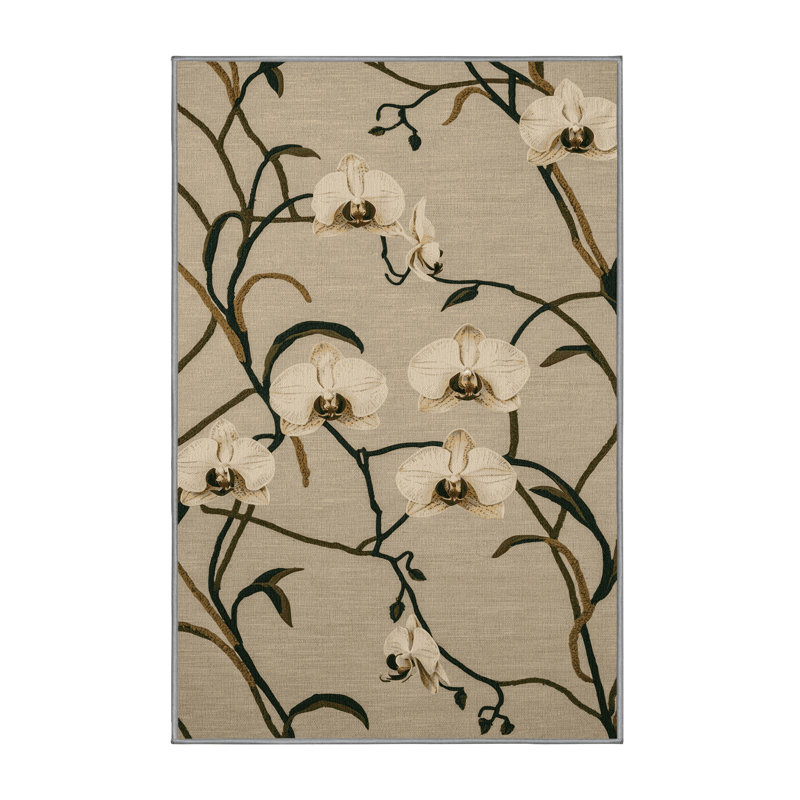 Tapis botanique brun lavable à la machine, Rectangulaire 3 pi x 5 pi