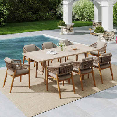 8-Person Solid Wood Outdoor Dining Set