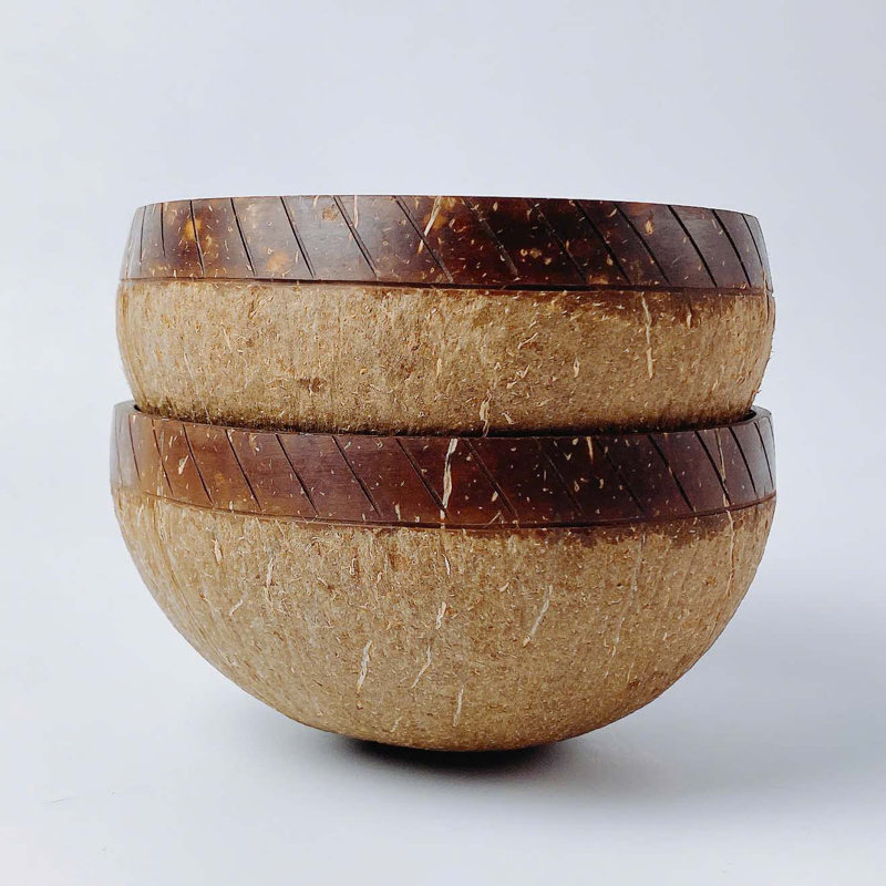 Ensemble de 2 bols en noix de coco naturel fabriqués à la main - CSB005B