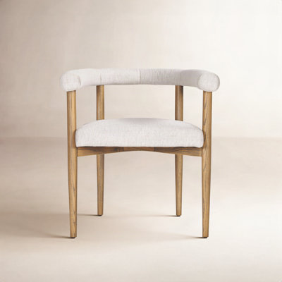 Nathania Kirubel Dining Chair w/ Medium Brown Wood and Cream Twill Fabric
