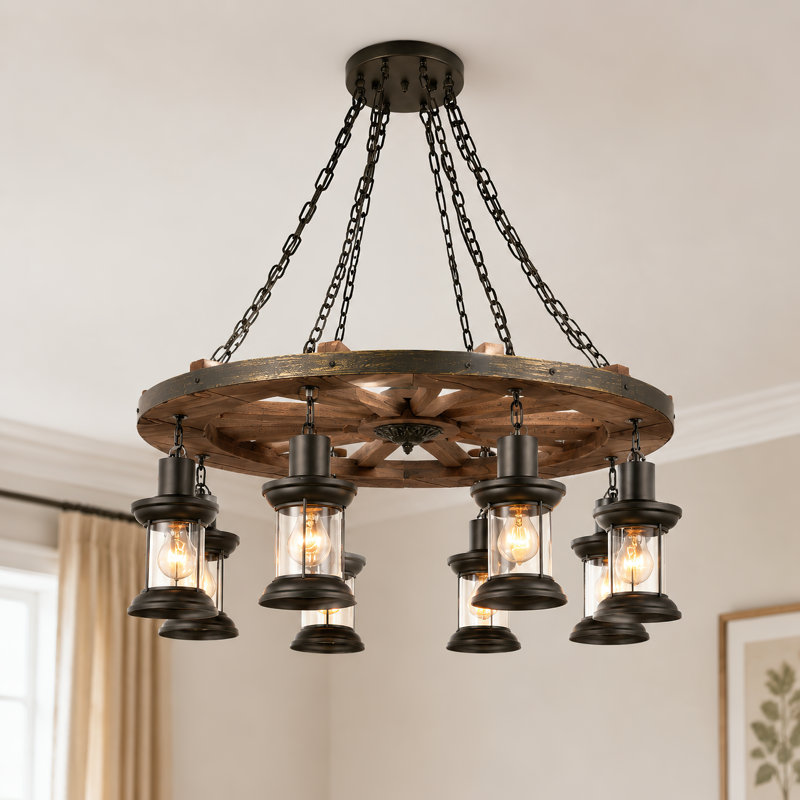 Massimo 31.5 Inch Vintage 8 - Light Dimmable Wagon Wheel Chandelier