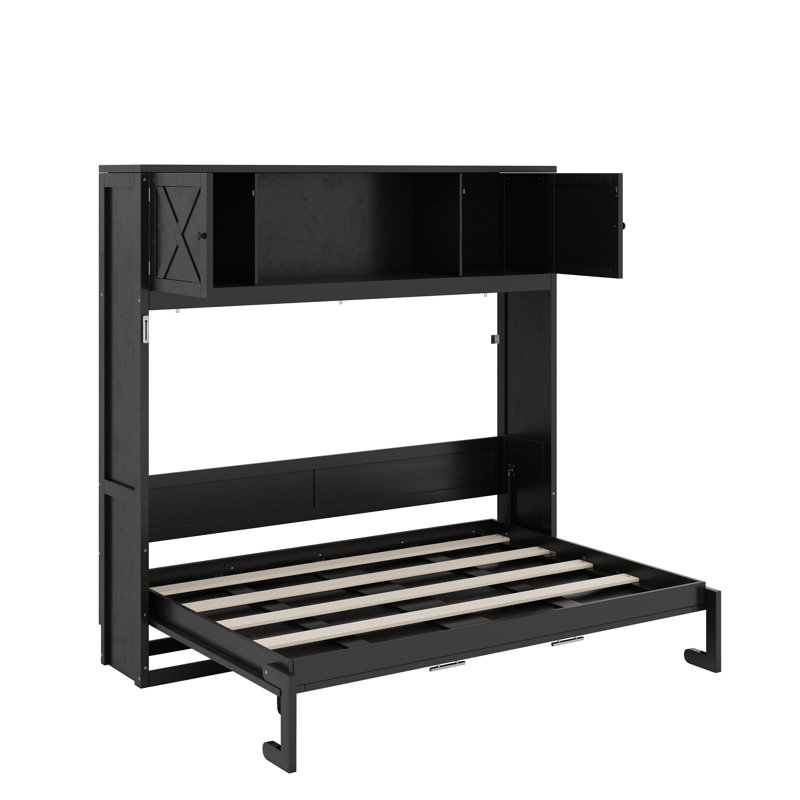 Grand lit escamotable avec armoires de rangement, Noir, noir, noir, noir