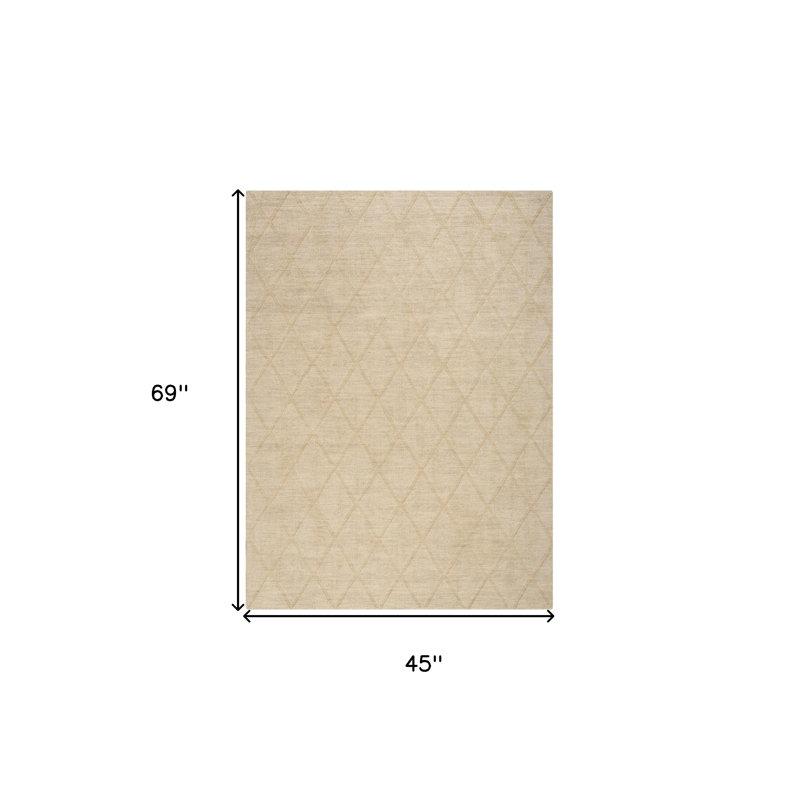 Tapis géométrique en laine beige 4 pi x 6 pi
