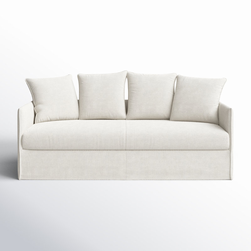 Boduram 80'' Slipcovered Sofa, White Corduroy
